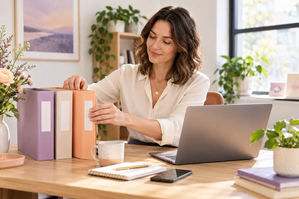 Manager organising staff documents in a bright office