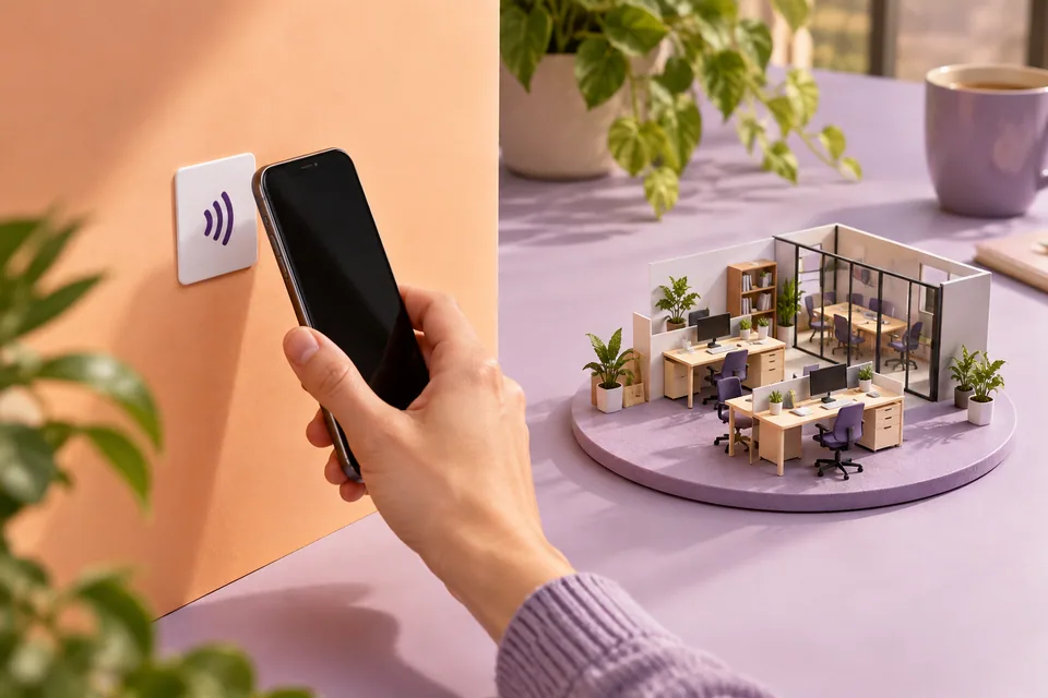 Square NFC sticker and small workplace boundary models