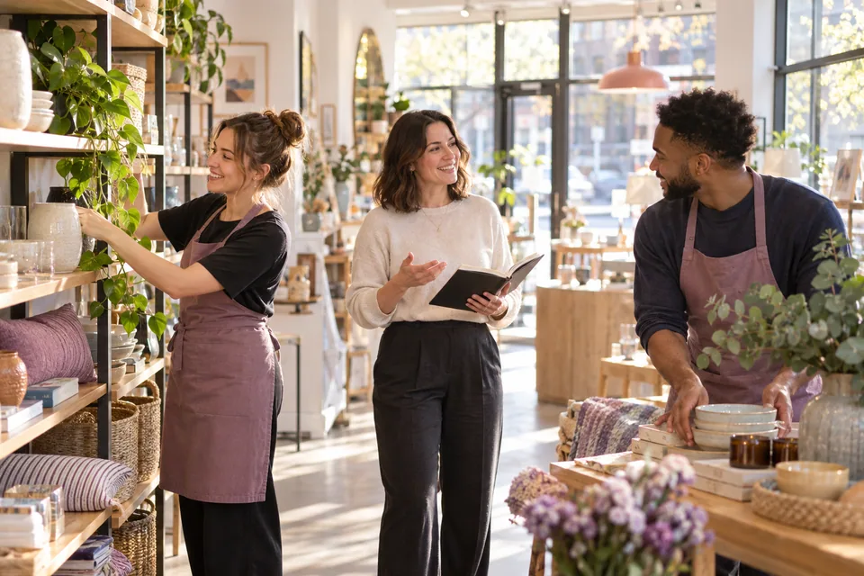 Retail colleagues preparing a store before opening