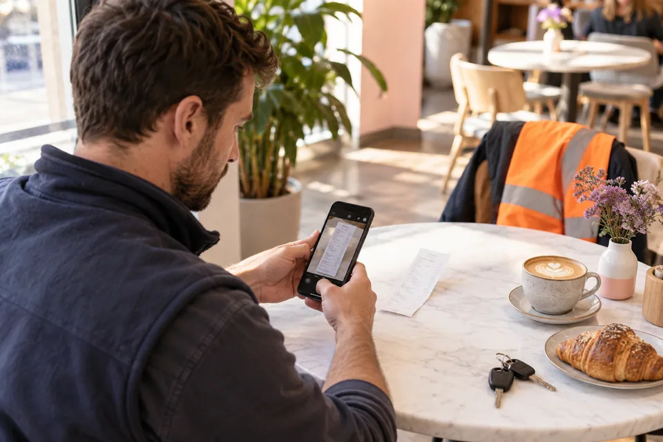 Employee recording a receipt after a work journey