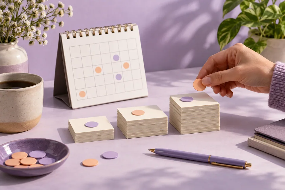 Calendar cards and markers illustrating organised holiday balances