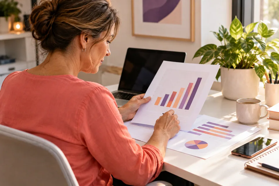 Workplace manager reviewing an illustrative weekly report