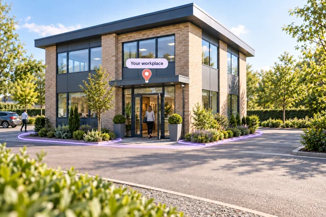 Client office labelled Your workplace with a tight illustrated boundary around its immediate entrance and footprint