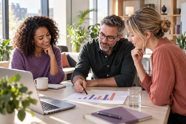 Management team discussing a report together