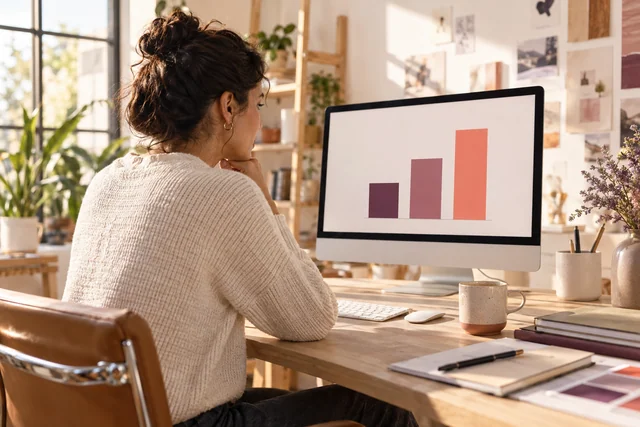 Business owner reviewing a simple illustrative bar chart
