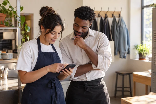 Two colleagues discussing shift cover using a phone